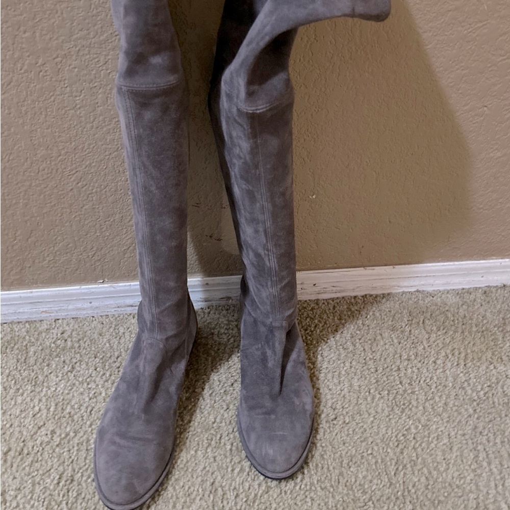 Stuart over the knee tie back suede boots